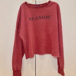 Seaside Women’s Dark Pink Cropped Sweatshirt Distressed Hem Fleece Lined
